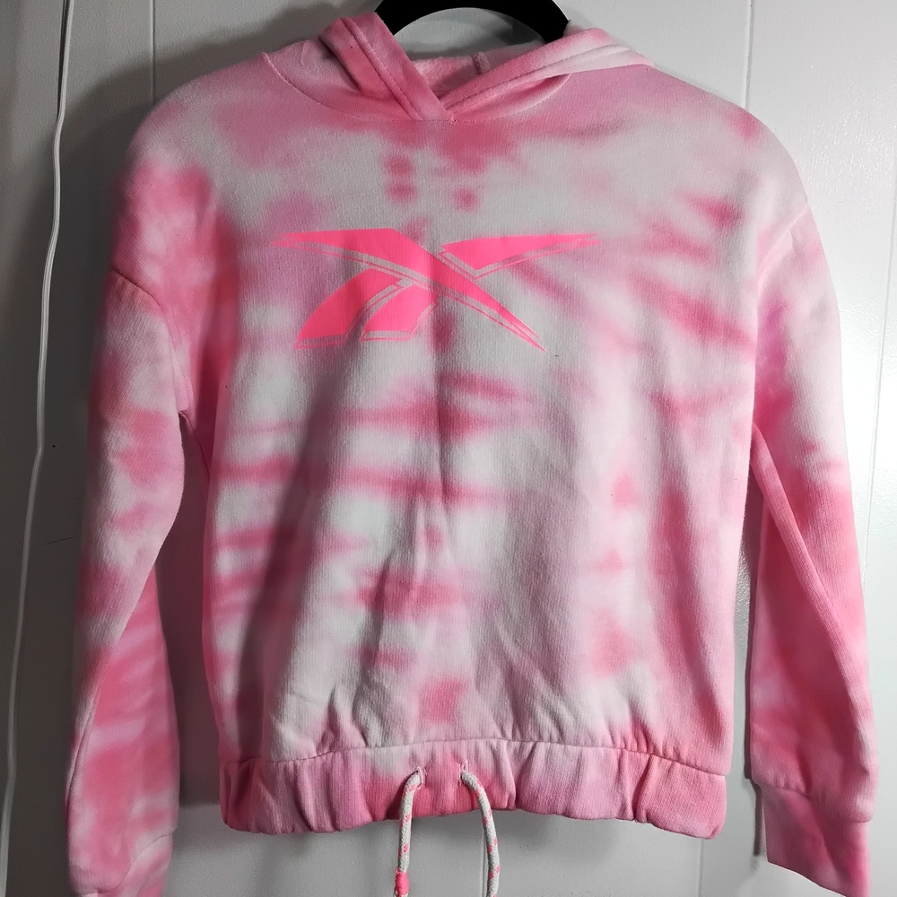 Reebok Women's Pink and White Tie-Dye Hoodie